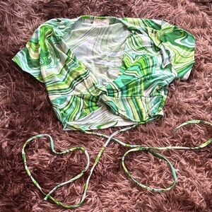 Free Kisses Green Marble Crop Top